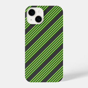 Lime green and charcoal five stripes pattern iPhone 14 case