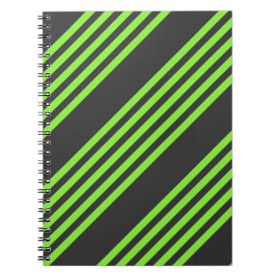 Lime green and charcoal five stripes pattern notebook