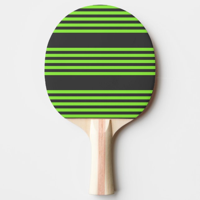 Lime green and charcoal five stripes pattern ping pong paddle (Front)