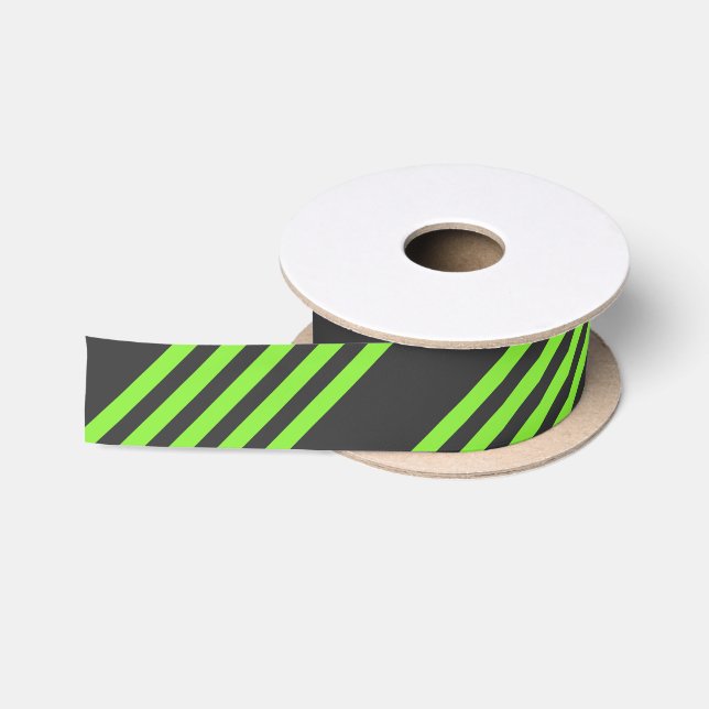 Lime green and charcoal five stripes pattern satin ribbon (Spool)