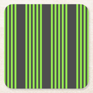 Lime green and charcoal five stripes pattern square paper coaster