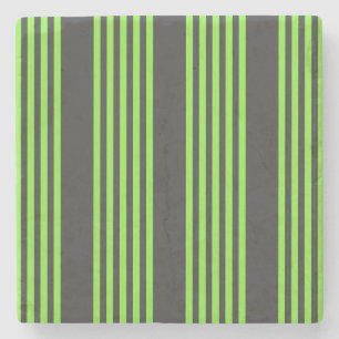 Lime green and charcoal five stripes pattern stone coaster