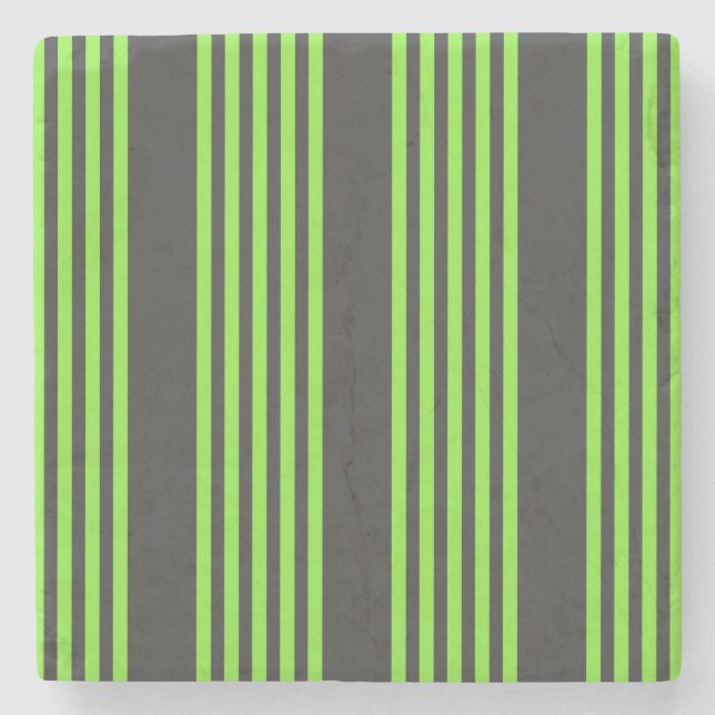 Lime green and charcoal five stripes pattern stone coaster (Front)