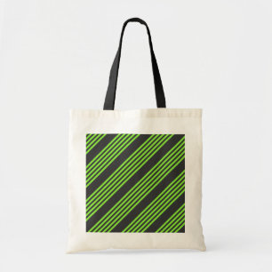 Lime green and charcoal five stripes pattern tote bag