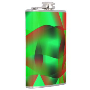 Lime green and clear red curling, with shadow? hip flask