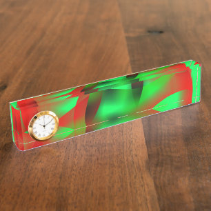 Lime green and clear red ripples, with shadow? nameplate