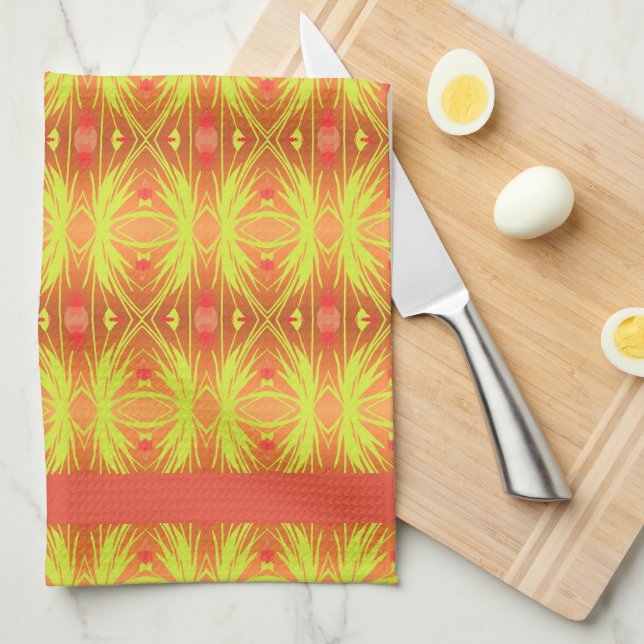 Lime Green and Coral Tea Towel (Quarter Fold)