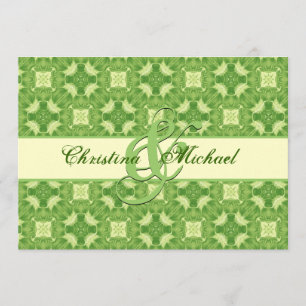 Lime Green and Cream Crosses and Squares Wedding Invitation