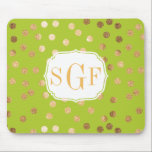 Lime Green and Gold Glitter City Dots Mousepad<br><div class="desc">Modern and on-trend dots of faux gold glitter on a lime green background with monogram.</div>