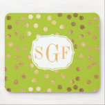 Lime Green and Gold Glitter City Dots Mousepad<br><div class="desc">Modern and on-trend dots of faux gold glitter on a lime green background with monogram.</div>