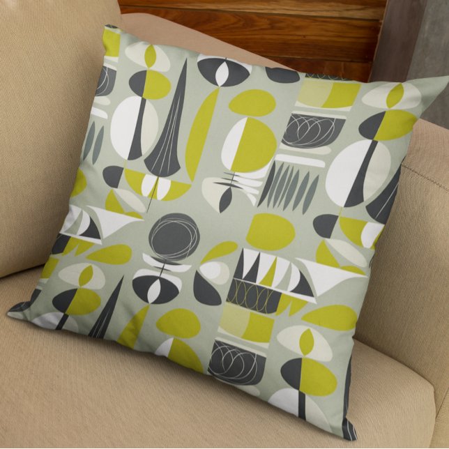 Lime Green and Grey Mid-Century Modern  Cushion (Creator Uploaded)