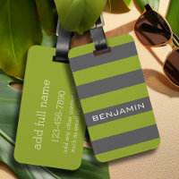 Lime Green and Grey Rugby Stripes with Custom Name