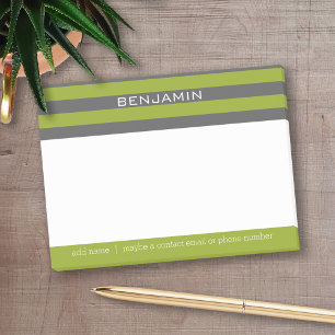 Lime Green and Grey Rugby Stripes with Custom Name Post-it Notes