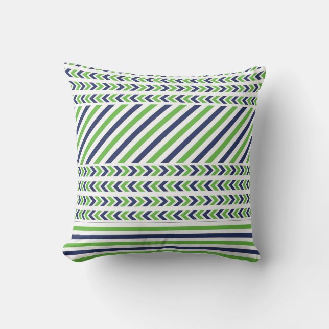 Lime Green and Navy Blue Stripes Pillow (Front)