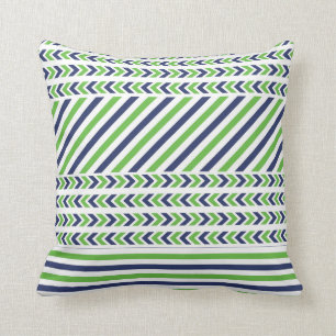 Lime Green and Navy Blue Stripes Pillow