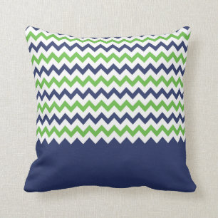 Lime Green and Navy Blue Zigzag Pillow