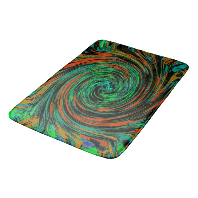 Lime Green and Orange Abstract Retro Twirl Bath Mat (Angled)