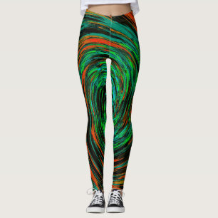 Lime Green and Orange Abstract Retro Twirl Leggings