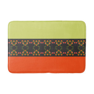 Lime Green and Orange Floral Accented Bath Mat