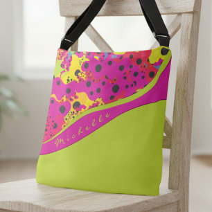Lime Green And Pink Dotted Abstract Crossbody Bag