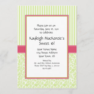 Lime Green and Pink Sweet 16 Invitation