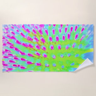 Lime Green and Purple Abstract Cone Flower Beach Towel