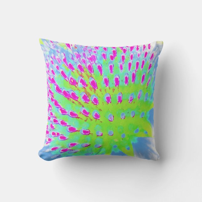 Lime Green and Purple Abstract Cone Flower Cushion (Front)