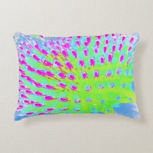 Lime Green and Purple Abstract Cone Flower Decorative Cushion