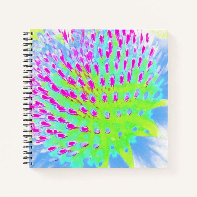 Lime Green and Purple Abstract Cone Flower Notebook (Front)