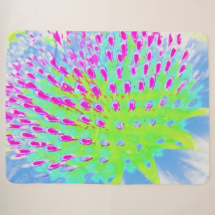Lime Green and Purple Abstract Cone Flower Sherpa Blanket