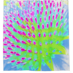 Lime Green and Purple Abstract Cone Flower Shower Curtain