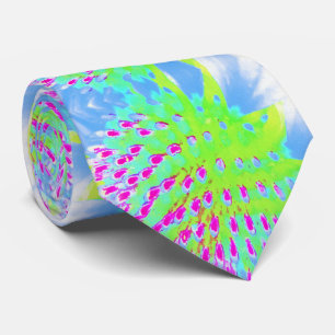 Lime Green and Purple Abstract Cone Flower Tie