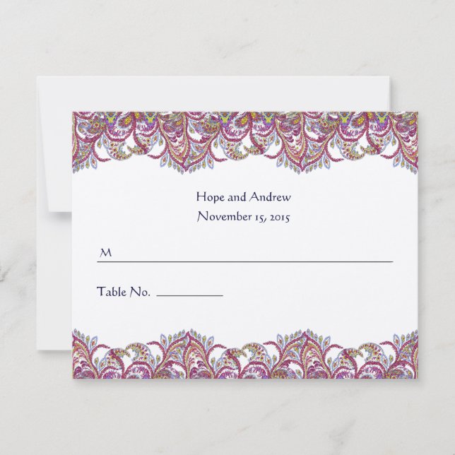 Lime Green and Raspberry Damask Wedding Place Card (Front)