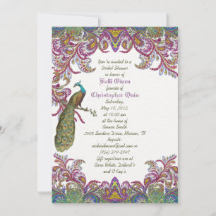 Lime Green and Raspberry Damask Wedding Shower Invitation