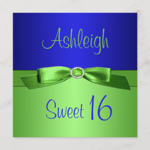 Lime Green and Royal Blue Sweet Sixteen Invitation