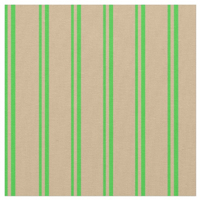 Lime Green and Tan Coloured Pattern of Stripes Fabric (Close Up)