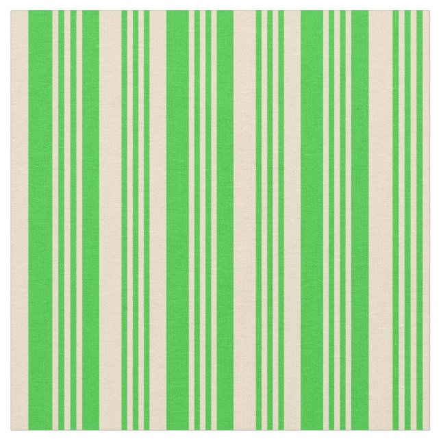 Lime Green and Tan Coloured Stripes/Lines Pattern Fabric (Close Up)