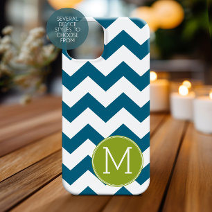 Lime Green and Teal Chevron Pattern Monogram Case-Mate iPhone 14 Case