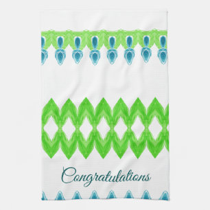 Lime green and teal tea towel