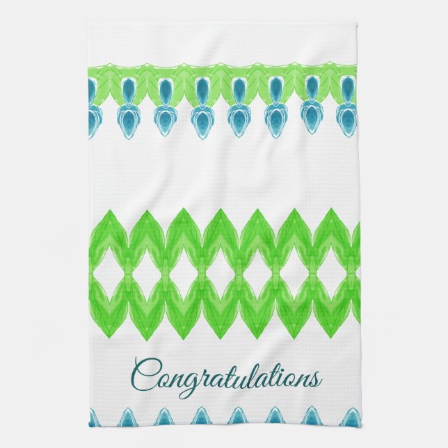 Lime green and teal tea towel (Vertical)