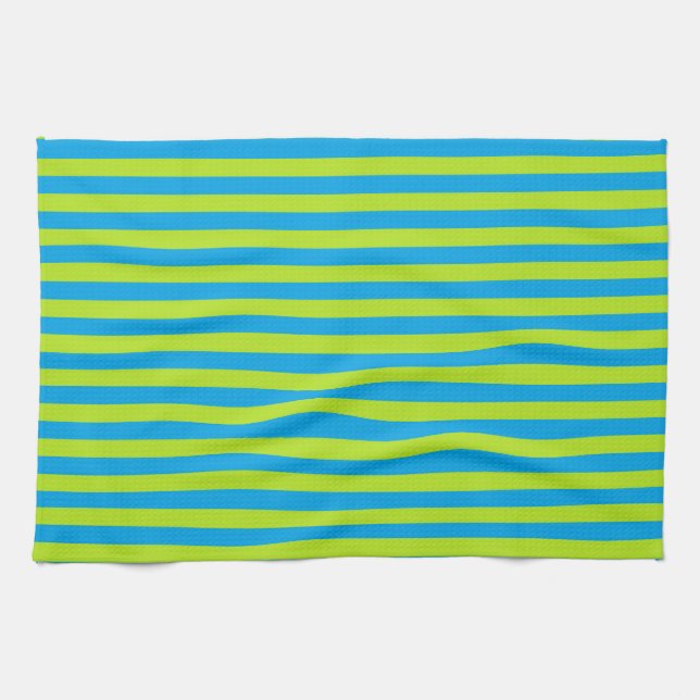 Lime Green and Turquoise Stripes Tea Towel (Horizontal)