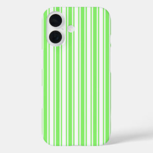 Lime green and white candy stripes iPhone 16 case