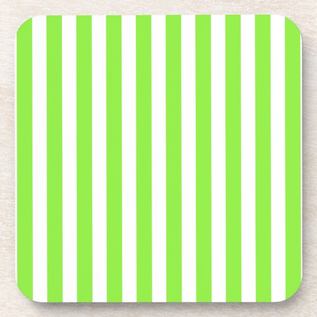 Lime green and white candy stripes coaster (Front)