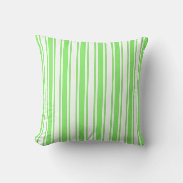 Lime green and white candy stripes cushion (Front)