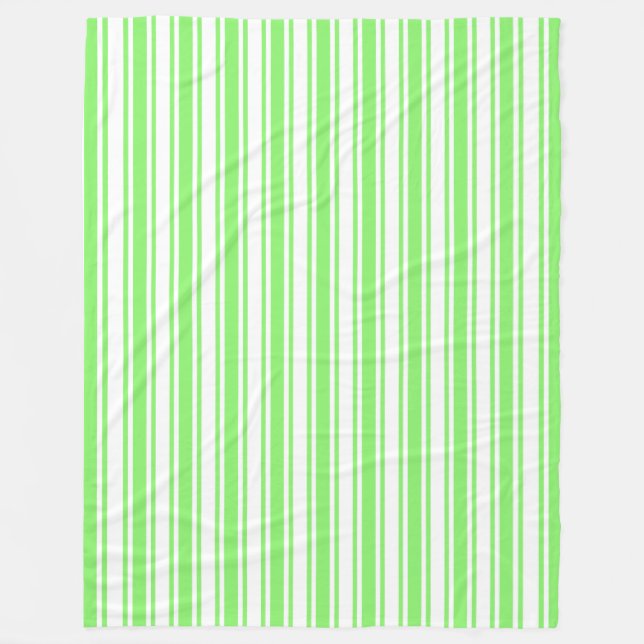 Lime green and white candy stripes fleece blanket (Front)