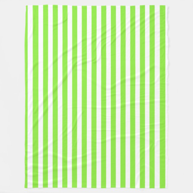 Lime green and white candy stripes fleece blanket (Front)