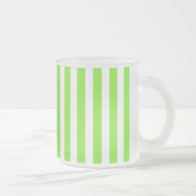 Lime green and white candy stripes frosted glass coffee mug (Right)