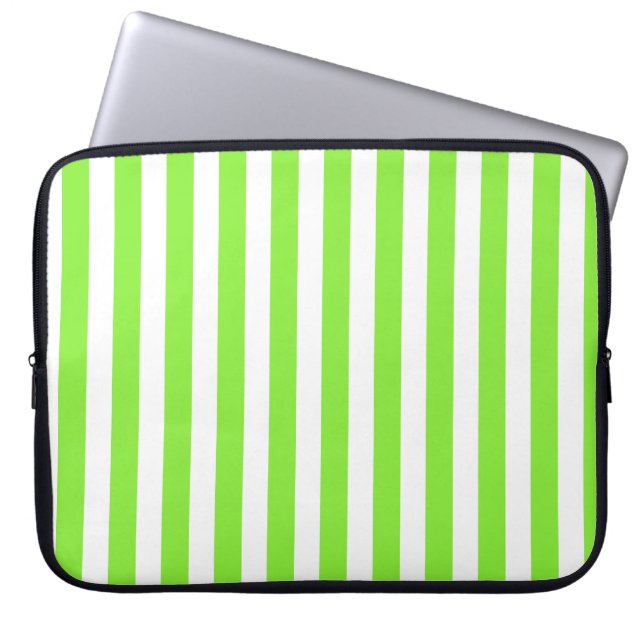 Lime green and white candy stripes laptop sleeve (Front)