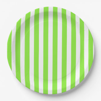 Lime green and white candy stripes paper plate