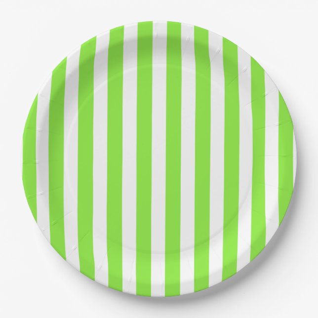 Lime green and white candy stripes paper plate (Front)